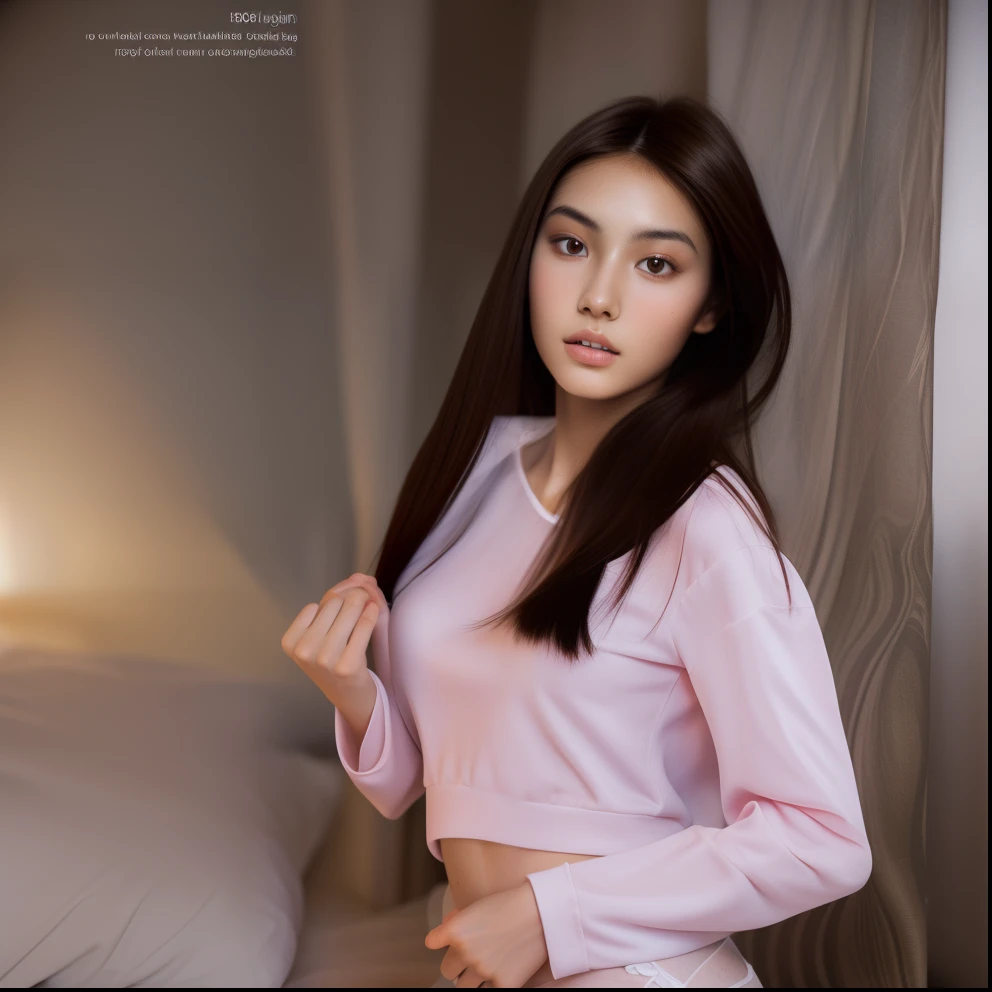 Full body, precise proportions, Chinese model, 18 years old Chinese girl, slim model lying on the side of bed, single, petite, hair fluttering in the wind, tulle, long legs, slightly open feet, buttocks, blush, shyness, collarbone, abs, double weave, chinese woman, beautiful and delicate face, fair skin, real skin, (detail face), goose egg face, pores, super high resolution, 8k, parameters Best quality, masterpiece, super high resolution, (Realistic 2.0), More details, detailed skin, white panties, brunette straight hair, beautiful eyes, asian girl, slim, fashion, cosplay girl, girlfriend, beautiful, beautiful, flowers, studio lighting