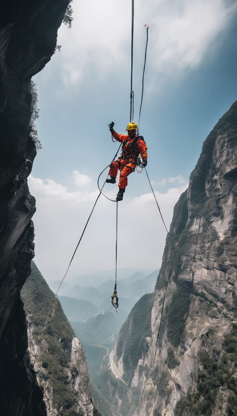 chineseidol，People who carry out rope rescue training，(A group of climbers:1.1),Rescue operations,action sports,climbing,mountain peaks,Cord,challenge,highly,Courage,(Heroic rescue scene:1.2),Emergency Response Team,full body shot of, (Jaw-dropping effect), ,(Studio lighting), hyper HD, International Association of Rope Technology,Explore boldly,Rope rescue techniques，Create a studio-like environment, Enhance visual impact