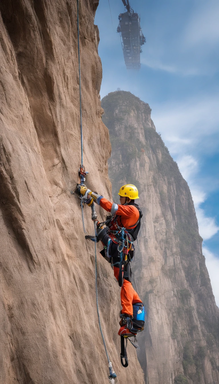 chineseidol,People who carry out rope rescue training,(A group of climbers:1.1),Rescue operations,action sports,climbing,mountain peaks,Cord,challenge,highly,Courage,(Heroic rescue scene:1.2),Emergency Response Team,full body shot of, (Jaw-dropping effect), ,(Studio lighting), hyper HD, International Association of Rope Technology,Explore boldly,Rope rescue techniques,Create a studio-like environment, Enhance visual impact