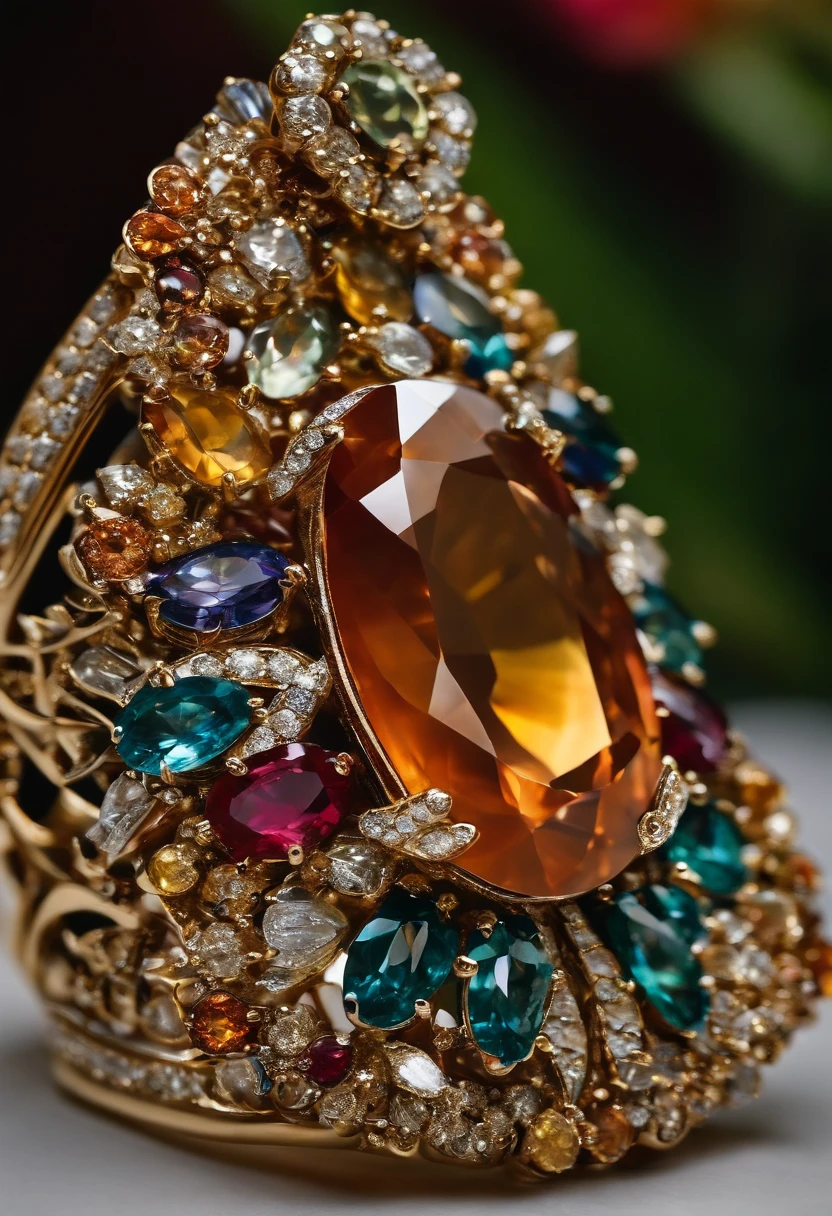 un design de haute joaillerie, Caribbean Themed Ring, precious stones & Diamants, luxe, flore, Martinique coquillage
