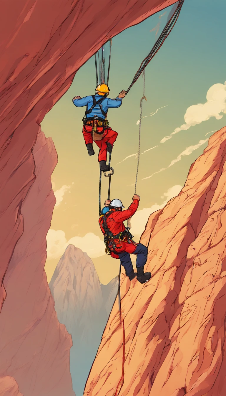 chineseidol,People who carry out rope rescue training,(A group of climbers:1.1),Rescue operations,action sports,climbing,mountain peaks,Cord,challenge,highly,Courage,(Heroic rescue scene:1.2),Emergency Response Team,full body shot of, (Jaw-dropping effect), ,(Studio lighting), hyper HD, International Association of Rope Technology,Explore boldly,Rope rescue techniques,Create a studio-like environment, Enhance visual impact