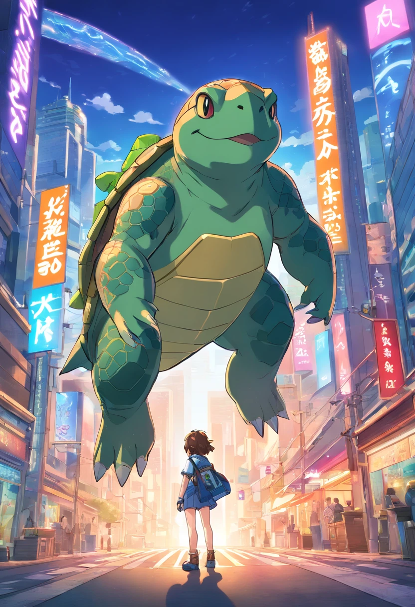 ((foto crua)), ((obra-prima)), Anthropomorphic humanoid turtle wearing modern clothes, capuz, andando furiosamente entre as pessoas, detalhe intrincado, intricate Greebles pieces, city behind, corpo musculoso, muscular arms, small head, Ogro monstruoso, Titan, terraria
