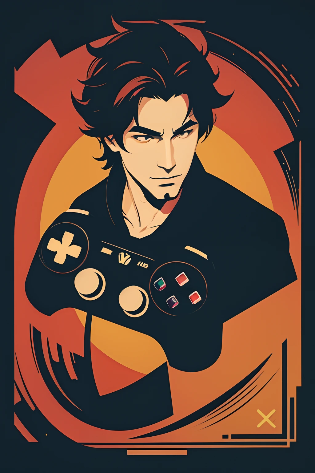 Desenhe um logotipo para o canal de jogos 'John Grimm' em um estilo minimalista. Use a simple font and add an abstract illustration of a video game controller. Mantenha a paleta de cores preta e branca.