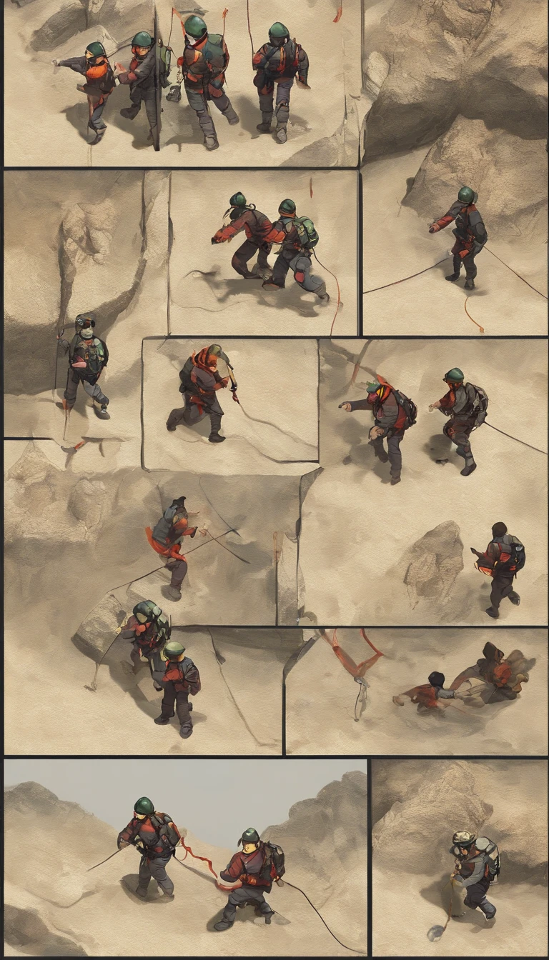 chineseidol，People who carry out rope rescue training，(A group of climbers:1.1),Rescue operations,action sports,climbing,mountain peaks,Cord,challenge,highly,Courage,(Heroic rescue scene:1.2),Emergency Response Team,full body shot of, (Jaw-dropping effect), ,(Studio lighting), hyper HD, International Association of Rope Technology,Explore boldly,Rope rescue techniques，Create a studio-like environment, Enhance visual impact