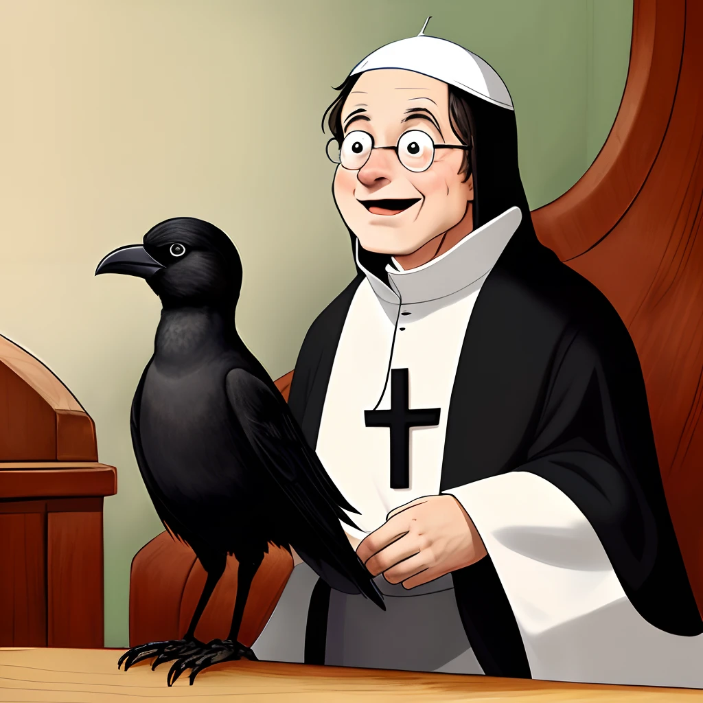 Cartoon crow dressed as a catholic pope