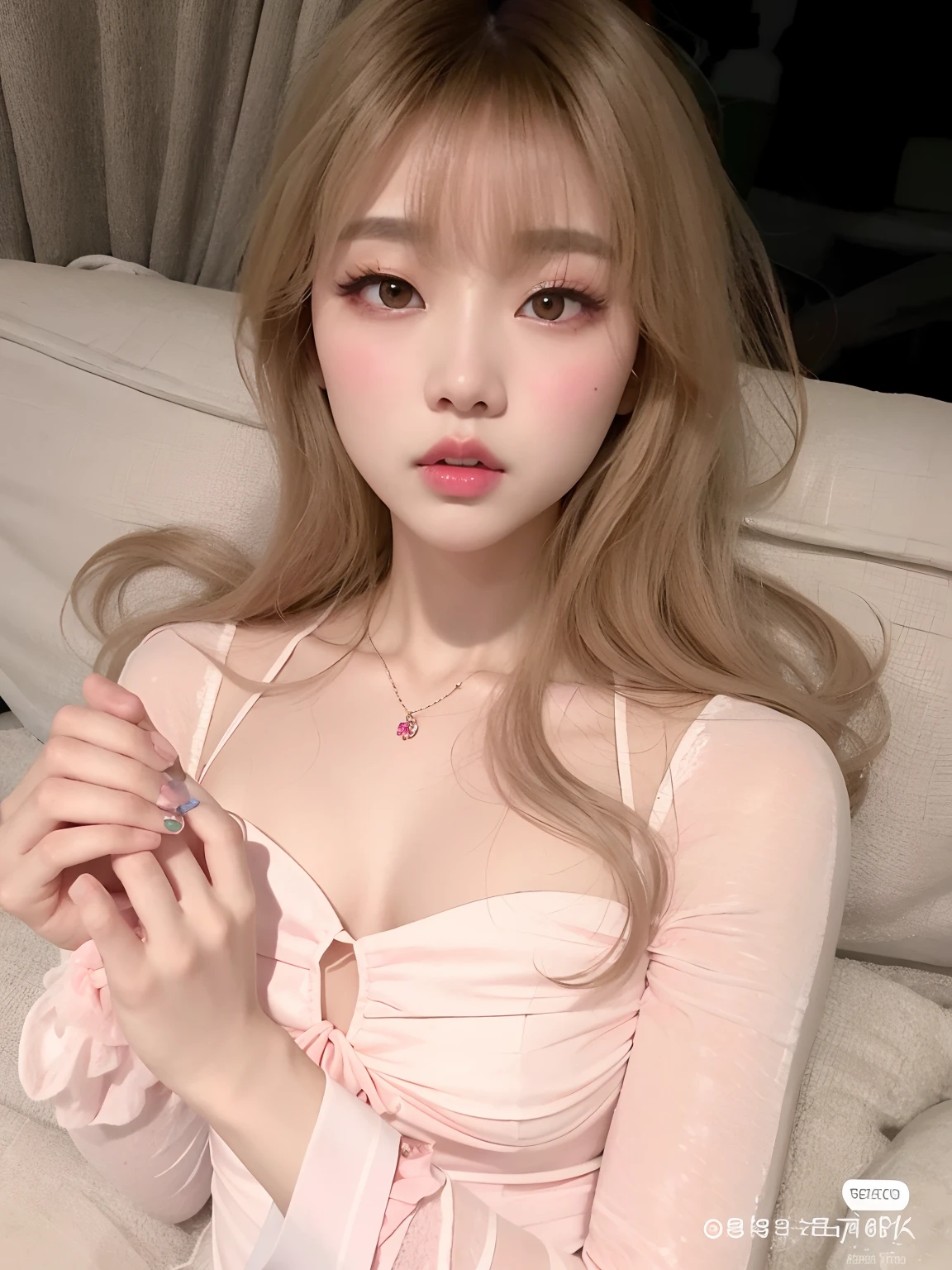 Araffe Asian woman with long hair wearing a pink dress, Piel lisa y rosada, ulzzang, pale milky white porcelain skin, Dulce conejita ultrarrealista, Wan adorable cara coreana, Joven y adorable rostro coreano, maquillaje popular de Corea del Sur, Retrato realista kawaii, maquillaje coreano popular, Hermosa joven coreana, pale porcelain white skin, pale fair skin!!, 8k selfie photograph