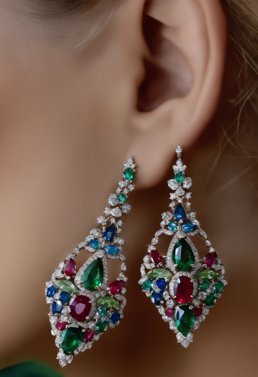 un design de haute joaillerie, Caribbean themed earrings, saphirs, emeralds, rubis, Diamants, luxe, flore, Martinique colibri sans modele