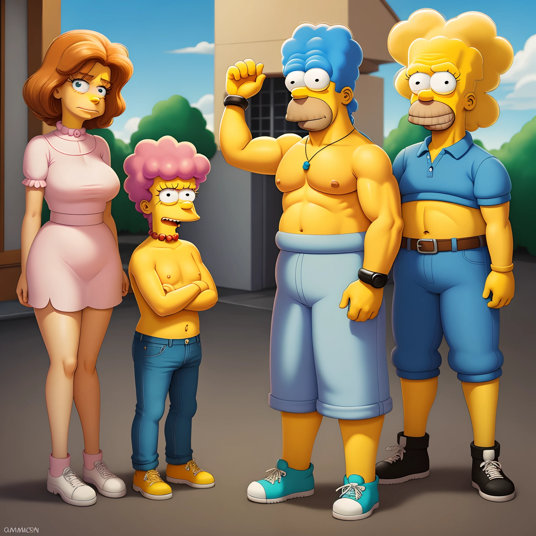 Draw the simpson homer with holiday clothes
