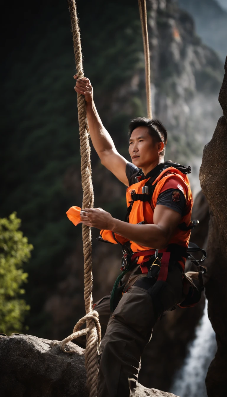 chineseidol,People who carry out rope rescue training,(A group of climbers:1.1),Rescue operations,action sports,climbing,mountain peaks,Cord,challenge,highly,Courage,(Heroic rescue scene:1.2),Emergency Response Team,full body shot of, (Jaw-dropping effect), ,(Studio lighting), hyper HD, International Association of Rope Technology,Explore boldly,Rope rescue techniques,Create a studio-like environment, Enhance visual impact