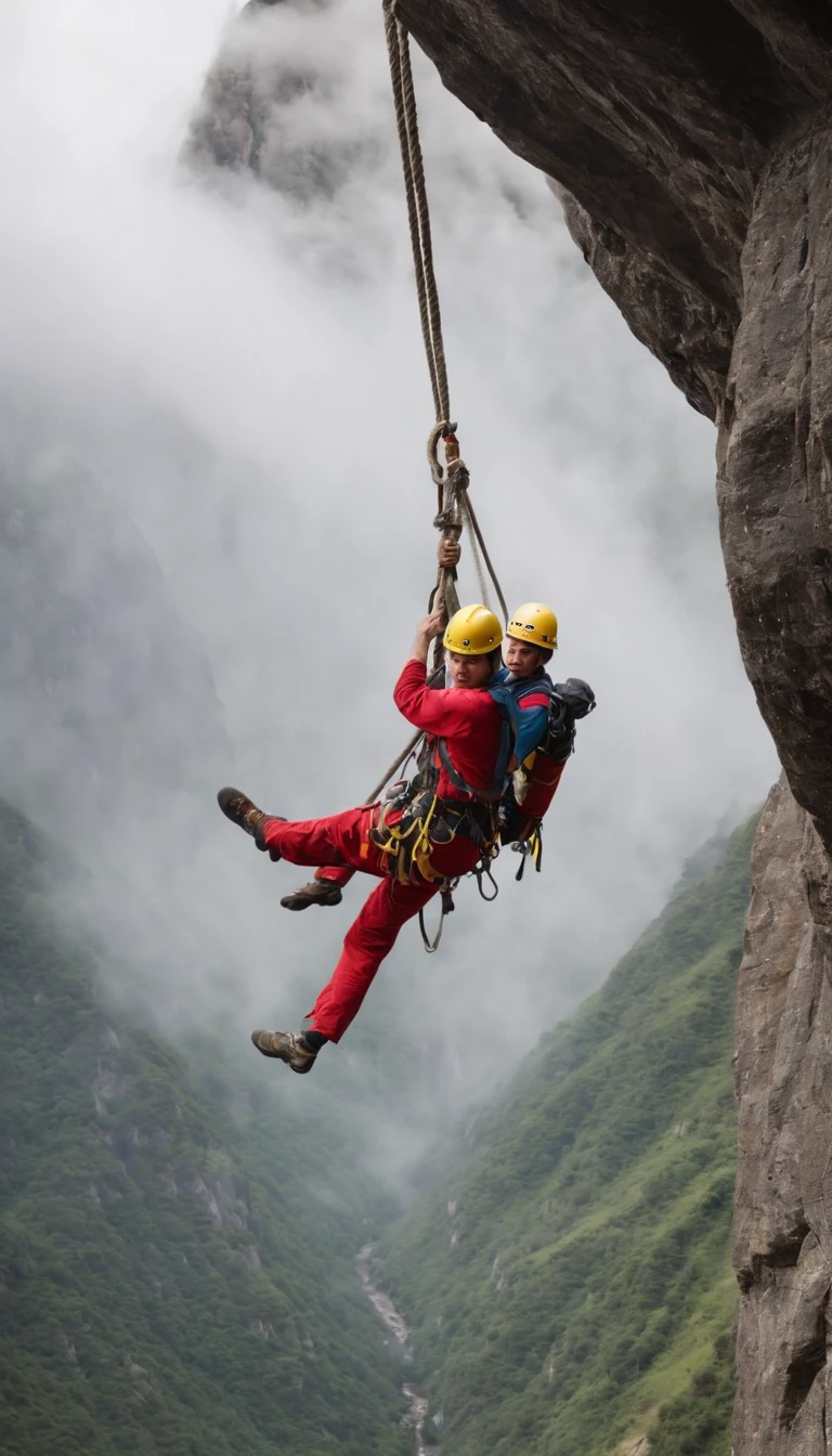 chineseidol，People who carry out rope rescue training，(A group of climbers:1.1),Rescue operations,action sports,climbing,mountain peaks,Cord,challenge,highly,Courage,(Heroic rescue scene:1.2),Emergency Response Team,full body shot of, (Jaw-dropping effect), ,(Studio lighting), hyper HD, International Association of Rope Technology,Explore boldly,Rope rescue techniques，Create a studio-like environment, Enhance visual impact