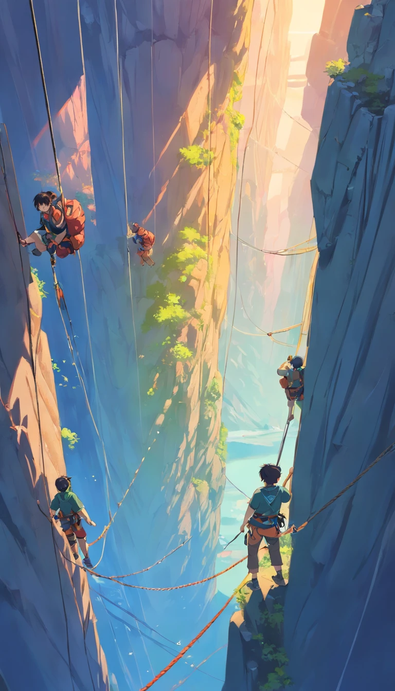 chineseidol，Personnel conducting rope rescue training，(A group of climbers:1.1),Rescue operations,action sports,Climbing,mountain peaks,Cord,challenge,highly,Courage,(Heroic rescue scene:1.2),Emergency Response Team,full body shot of, (Jaw-dropping effect), ,(Studio lighting), hyper HD, International Association of Rope Technology,Explore boldly,Rope rescue techniques，Create a studio-like environment, Enhance visual impact