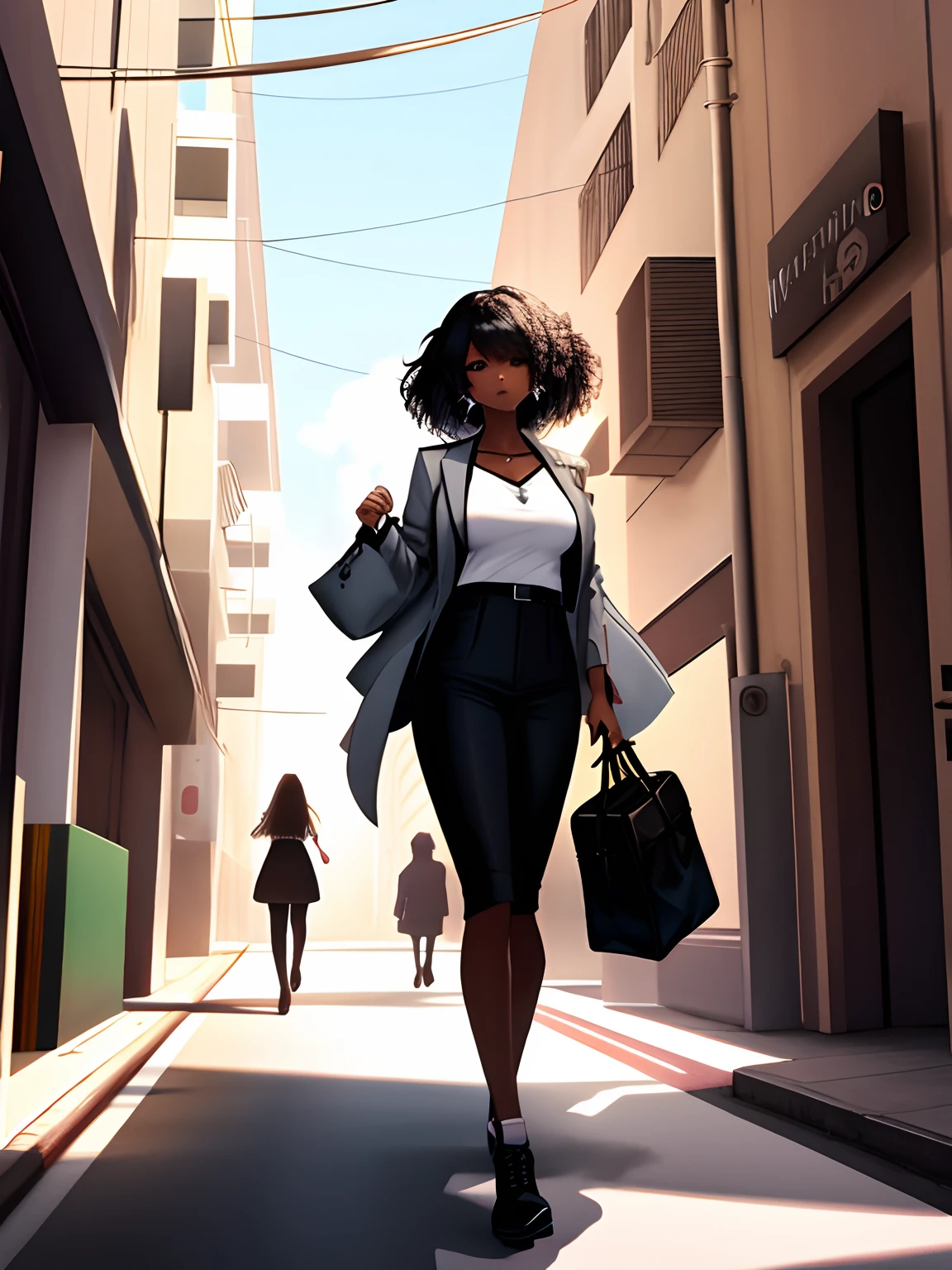 Black woman walking, hyperdetailled