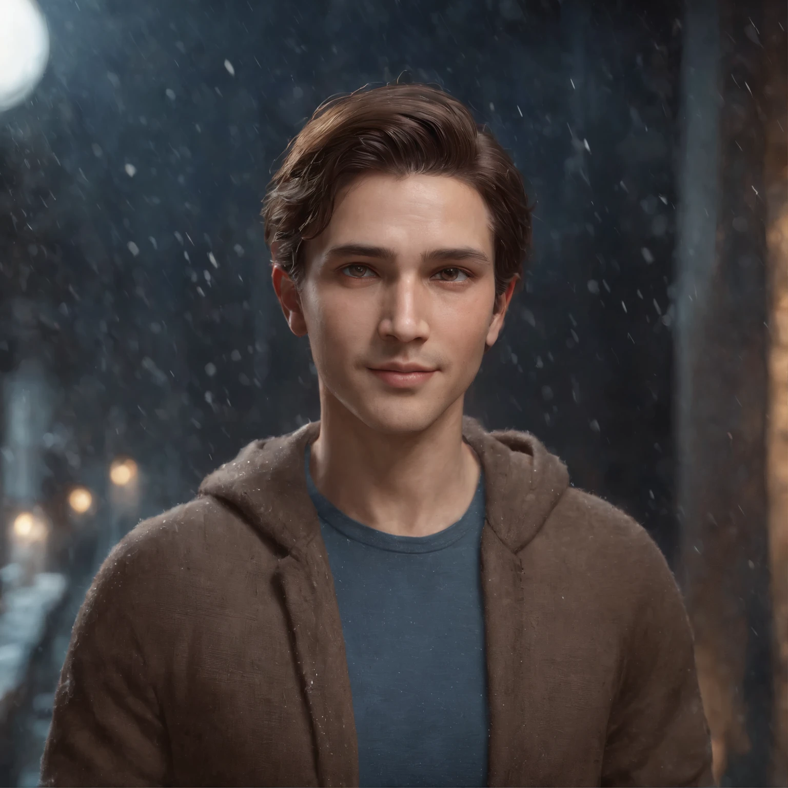(professional 3d render:1.3) af (Realistic:1.3) most beautiful artwork photo in the world，standing with 30 years old man in a blue hoodie, fancy, freelancer, smiling, standing full-frontal, Full-length, Body and head directly in the photo, DSRL, facing the viewer of the photo, Eyes fixed on the lens, The shoulders and head appear in the photo, The man in the center in the photo, full body 8k unity render, action  shot, skin pore, very dark lighting, heavyshading, Detailed, Detailed face, (vibrant, photograph realistic, Realistic, Dramatic, Dark, Sharp focus, 8K), (Intricate:1.4), decadent, (Highly detailed:1.4), Digital painting, rendering by octane, art  stations, concept-art, smooth, Sharp focus, illustration, (loish:0.23), (Global illumination, Studio light, volumettic light), heavy rain, particles floating, lotr, fantasy, elf, full bodyesbian, ((Dark and ancient city background:1.3)),CGSesociety,art  stations