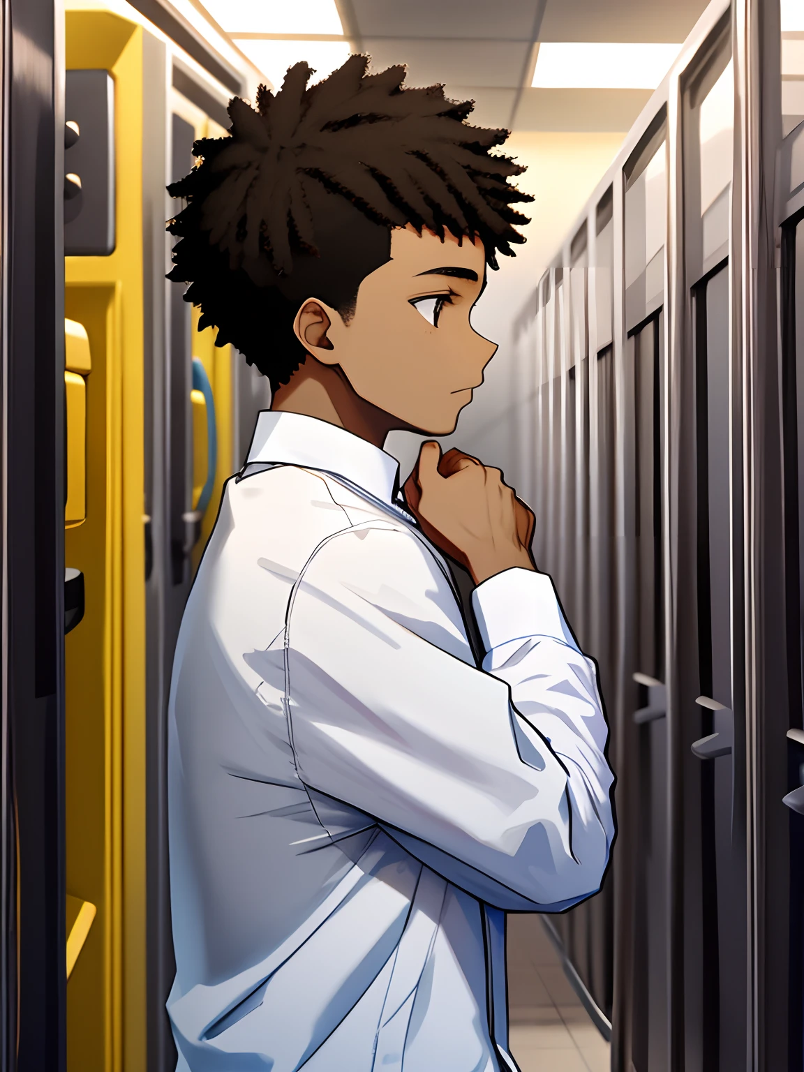 A black boy asking himself questions, hyperdetailled