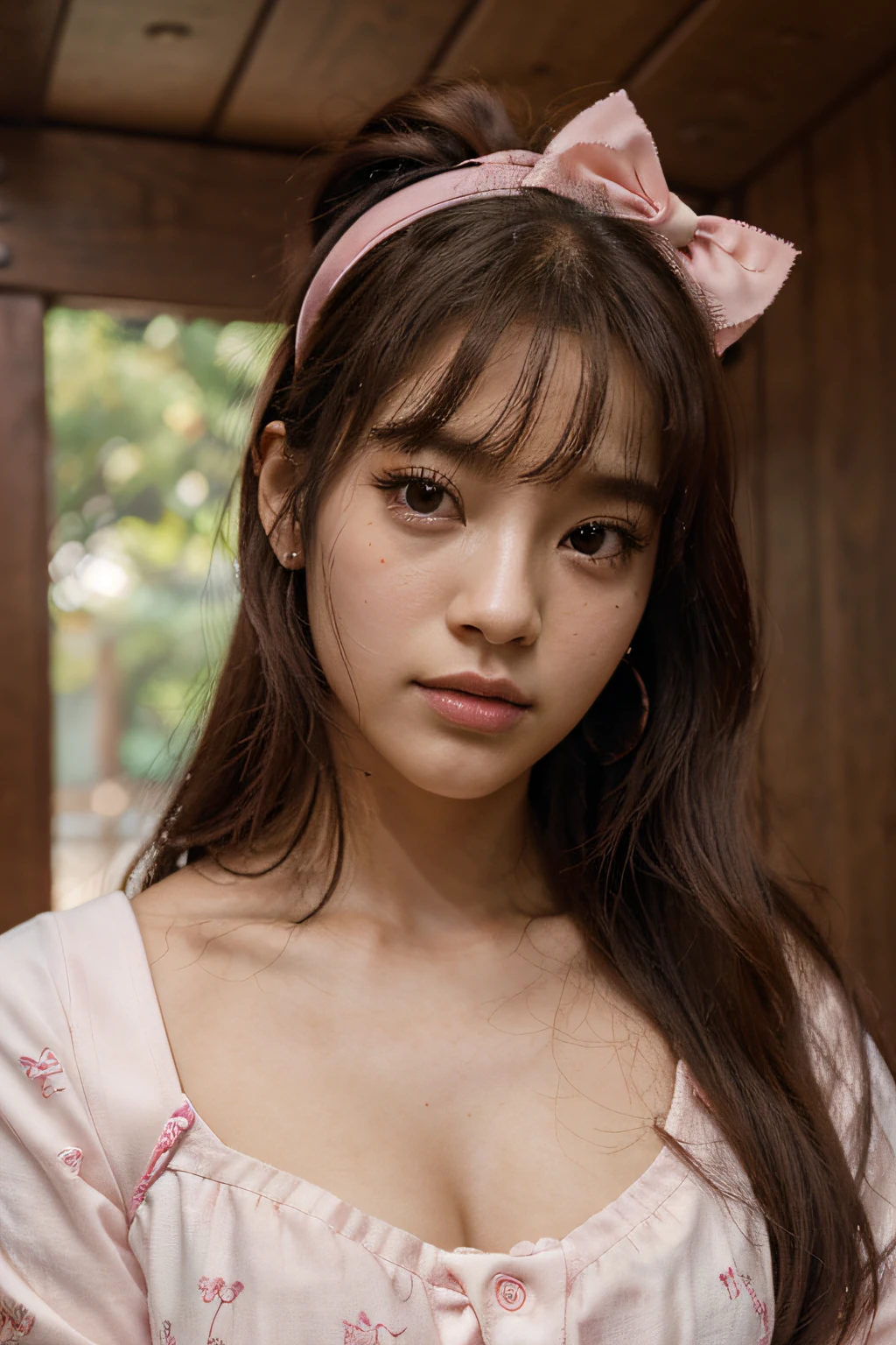 A closeup of a woman with a pink bow on her head, Parque Roseanne do Blackpink, jisoo do rosa preto, Jisoo do Blackpink, Retrato Jisoo Blackpink, Retrato de Jossi de Blackpink, jossi do rosa preto, Kim Doyoung, tzuyu de duas vezes, jia, Lalisa Manoban do Blackpink, Jinyoung Canela, rosa preto, Portrait of female Korean idol