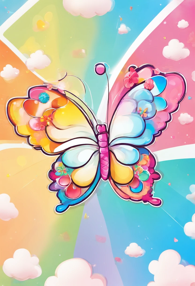 Place a single friendly cartoon butterfly on a pure white background,3d toon style, sticker style