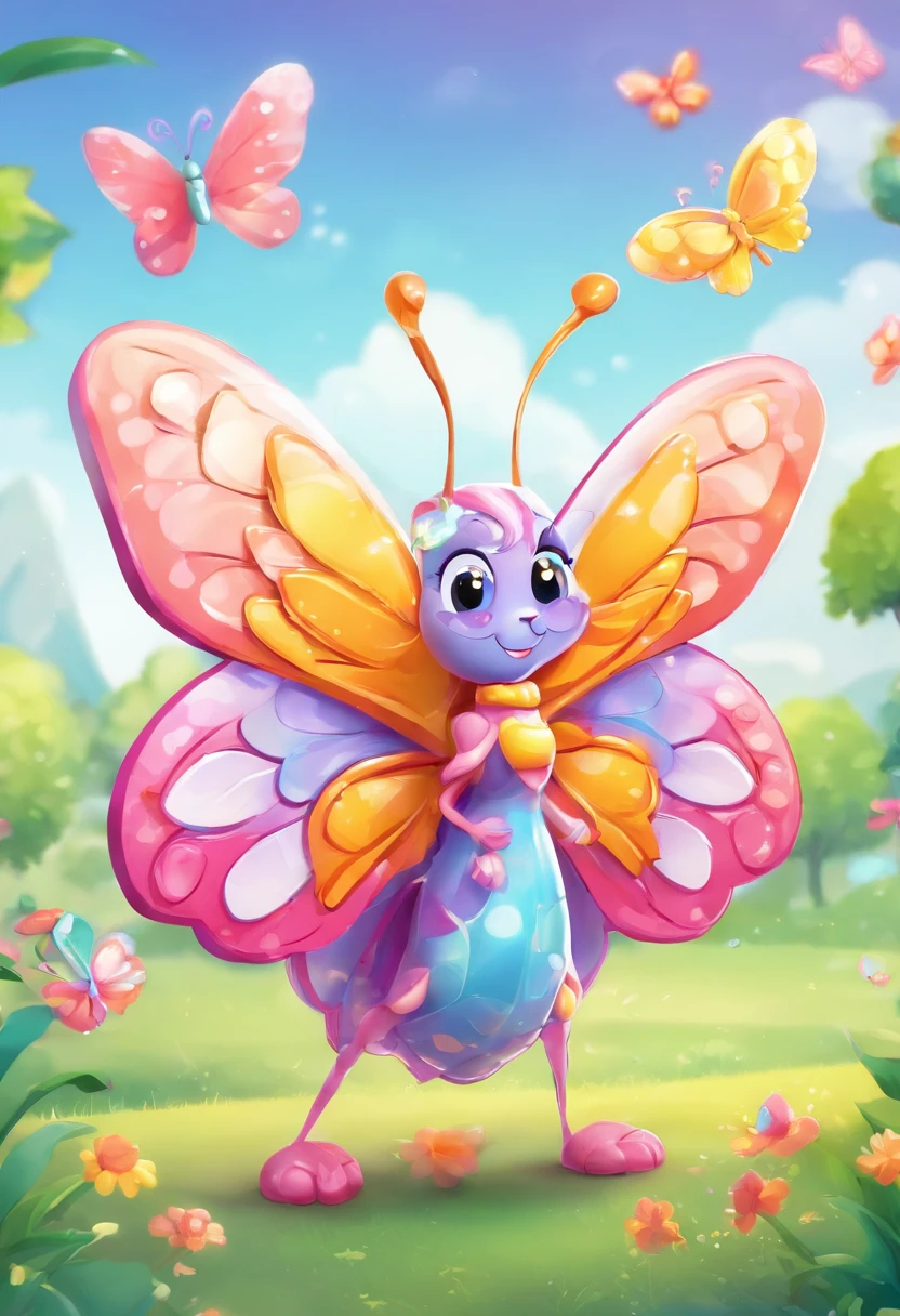 Place a single friendly cartoon butterfly on a pure white background,3d toon style, sticker style
