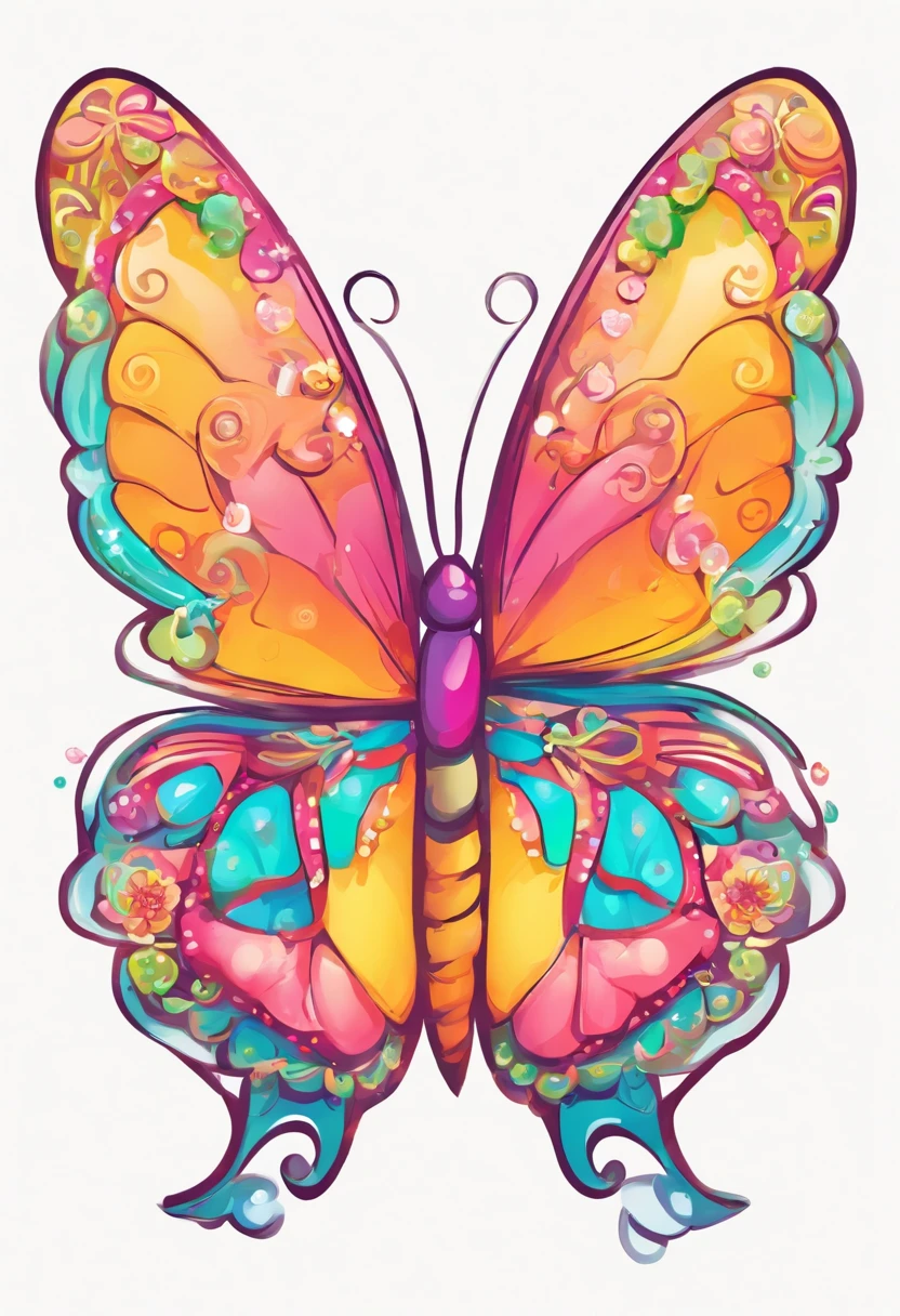 Place a single friendly cartoon butterfly on a pure white background,3d toon style, sticker style