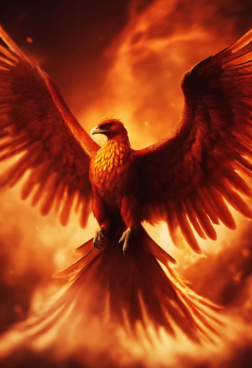 A fiery phoenix rises gracefully
