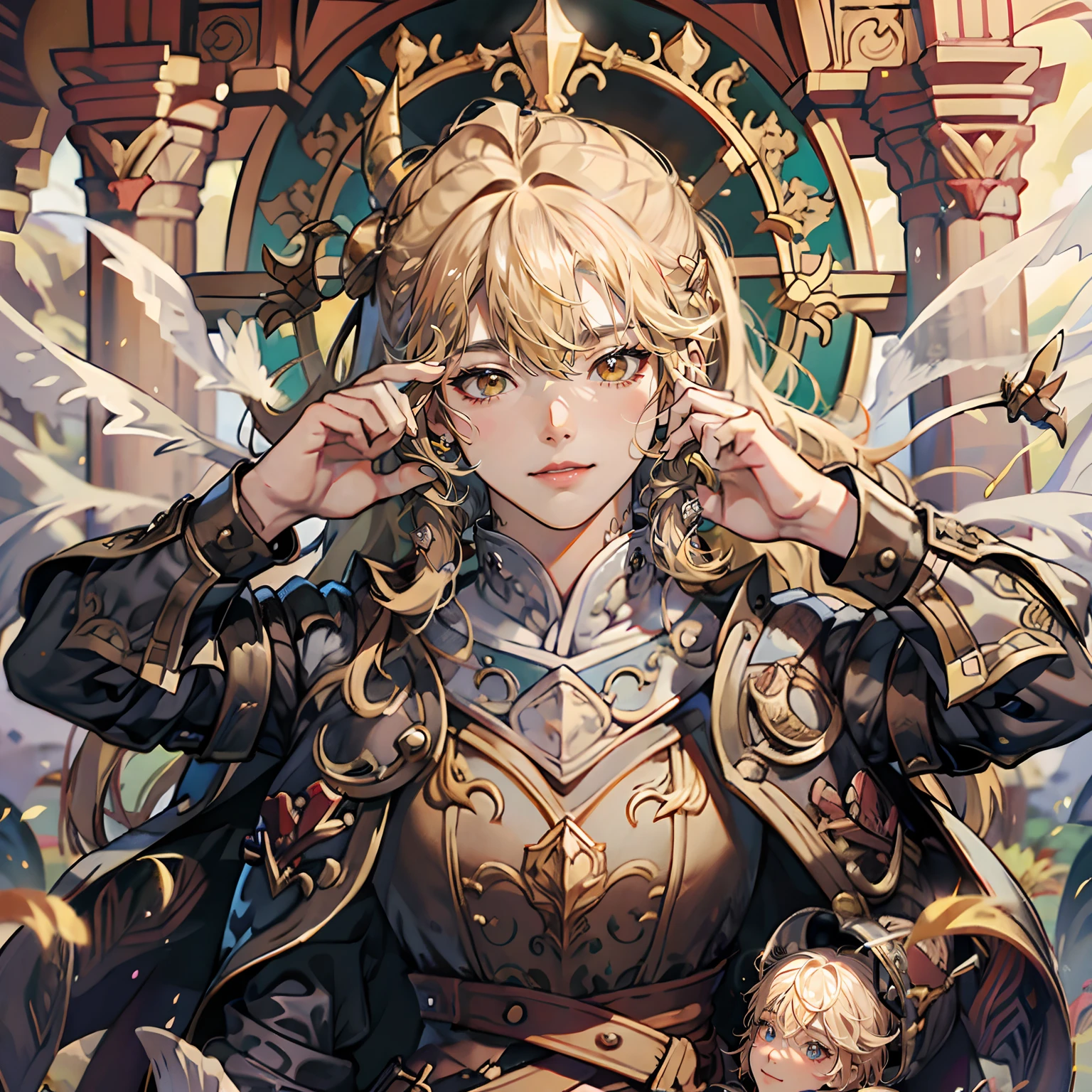 Redraw the eyes、Golden Eyes、Realistic CG Girl Eyes、Round eyes、Big eyes、Staring at this、Happy smile、with round face、Round jaws