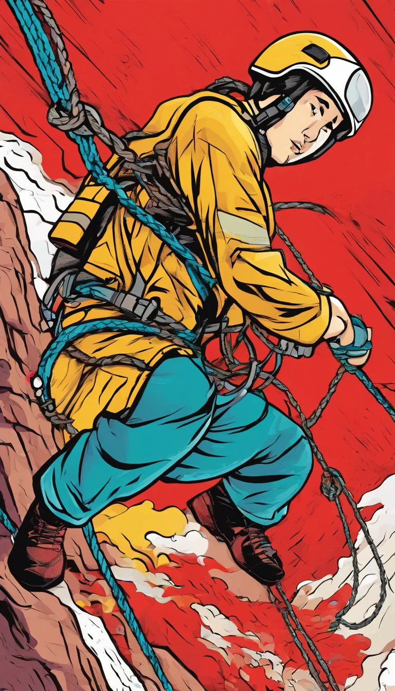 chineseidol，People who carry out rope rescue training，(A group of climbers:1.1),Rescue operations,action sports,climbing,mountain peaks,Cord,challenge,highly,Courage,(Heroic rescue scene:1.2),Emergency Response Team,full body shot of, (Jaw-dropping effect), ,(Studio lighting),  hyper HD, International Association of Rope Technology,Explore boldly,Rope rescue techniques，Create a studio-like environment, Enhance visual impact