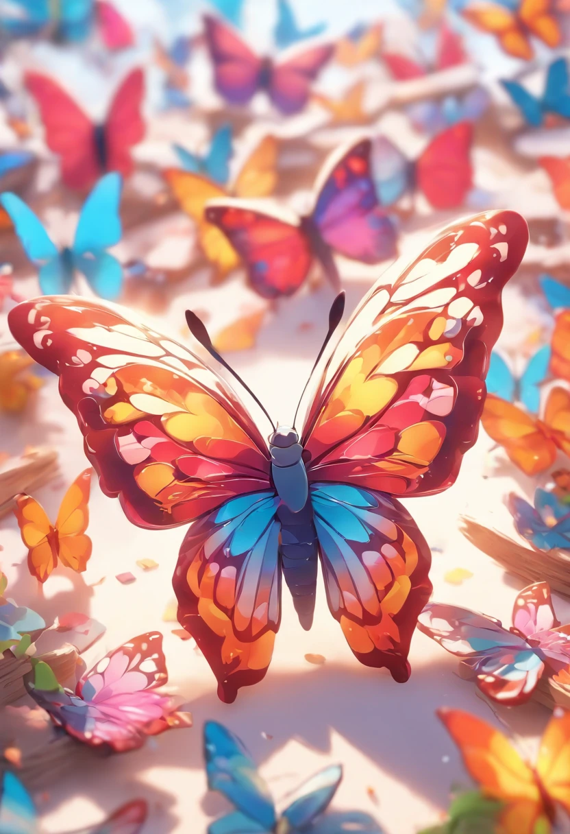 Place a single friendly cartoon butterfly on a pure white background,3d toon style, sticker style