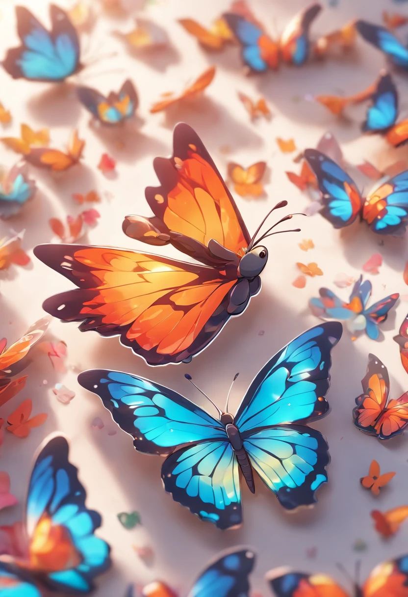 Place a single friendly cartoon butterfly on a pure white background,3d toon style, sticker style