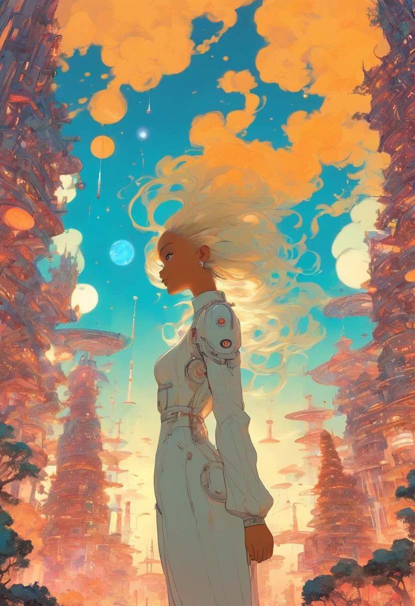 tmasterpiece,1 Monk Warrior Girl With White Tech Suit Clothes,cheveux longs blancs,Lacets,Abstrait vintage Scifi Background,illustration par Moebius,The Art of Ashley Wood,dynamiquesposes,Terre errante,Cosmos Starry Sky Futuristic Architecture, Award-winning architecture, architecture de gratte-cielVille, Style photographique, rendering, Alameda de platanes, Highly detailed dream construction in the architectural styles of Oscar Niemeyer and Ernst Haeckel :: Arquiteturacore :: grand, grand, Contrasting avenue in front full of trees, Realistic visuals of plane trees,attrayant beau,Contraste dramatique,softlighting,Delicate heat,Soft Light,hyper HD, extremely colorful,beste-Qualit,perfect female form,HighDynamicRange,longs yeux,Unbeatable masterpiece,Peau blanche comme neige,se maquiller,,Starrysky,arbitre,glorieux,Hétéropupille,Reward the Sexy Goddess,Large Metal Mechanical Gears,Strange sky,8k high quality,Une paire de grands yeux, It's beautiful and moving,peau blanche,Makeup,Tenue sexy, 【Contexte avec】Large golden equipment,Ruines apocalyptiques,Giant tornado,The setting sun burns the clouds,Several planets,La fin du monde,Several planets,Mards,Jupiter,foudre, mercure,Strange sky,Giant tornado,blue light,lightening,Grosses machines volantes,Grandes soucoupes volantes,Ovnis,Voiture cool,Tunnel temporel,Nuclear power station,Voiture futuriste,Phares cool,Mechanical Animals,navette spatiale,The rocket takes off and ignites