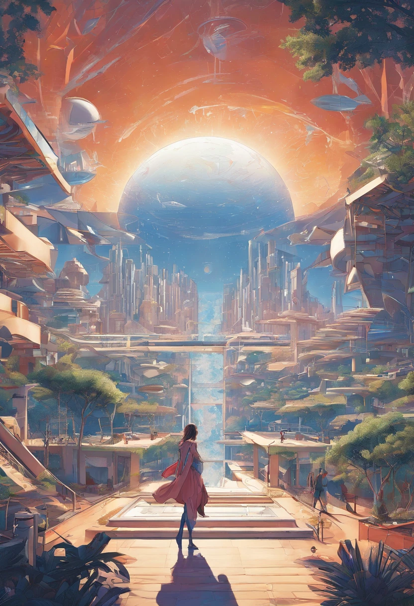 tmasterpiece,1 Monk Warrior Girl With White Tech Suit Clothes,cheveux longs blancs,Lacets,Abstrait vintage Scifi Background,illustration par Moebius,The Art of Ashley Wood,dynamiquesposes,Terre errante,Cosmos Starry Sky Futuristic Architecture, Award-winning architecture, architecture de gratte-cielVille, Style photographique, rendering, Alameda de platanes, Highly detailed dream construction in the architectural styles of Oscar Niemeyer and Ernst Haeckel :: Arquiteturacore :: grand, grand, Contrasting avenue in front full of trees, Realistic visuals of plane trees,attrayant beau,Contraste dramatique,softlighting,Delicate heat,Soft Light,hyper HD, extremely colorful,beste-Qualit,perfect female form,HighDynamicRange,longs yeux,Unbeatable masterpiece,Peau blanche comme neige,se maquiller,,Starrysky,arbitre,glorieux,Hétéropupille,Reward the Sexy Goddess,Large Metal Mechanical Gears,Strange sky,8k high quality,Une paire de grands yeux, It's beautiful and moving,peau blanche,Makeup,Tenue sexy, 【Contexte avec】Large golden equipment,Ruines apocalyptiques,Giant tornado,The setting sun burns the clouds,Several planets,La fin du monde,Several planets,Mards,Jupiter,foudre, mercure,Strange sky,Giant tornado,blue light,lightening,Grosses machines volantes,Grandes soucoupes volantes,Ovnis,Voiture cool,Tunnel temporel,Nuclear power station,Voiture futuriste,Phares cool,Mechanical Animals,navette spatiale,The rocket takes off and ignites