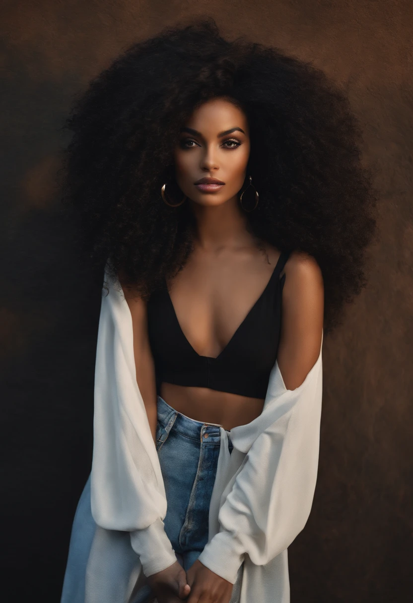 Mulher cabelo preto longo pel