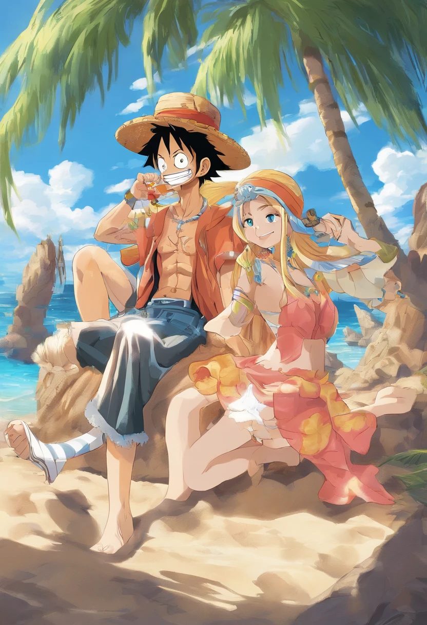 yamato(one piece),black skin,white-turquise hair,horn