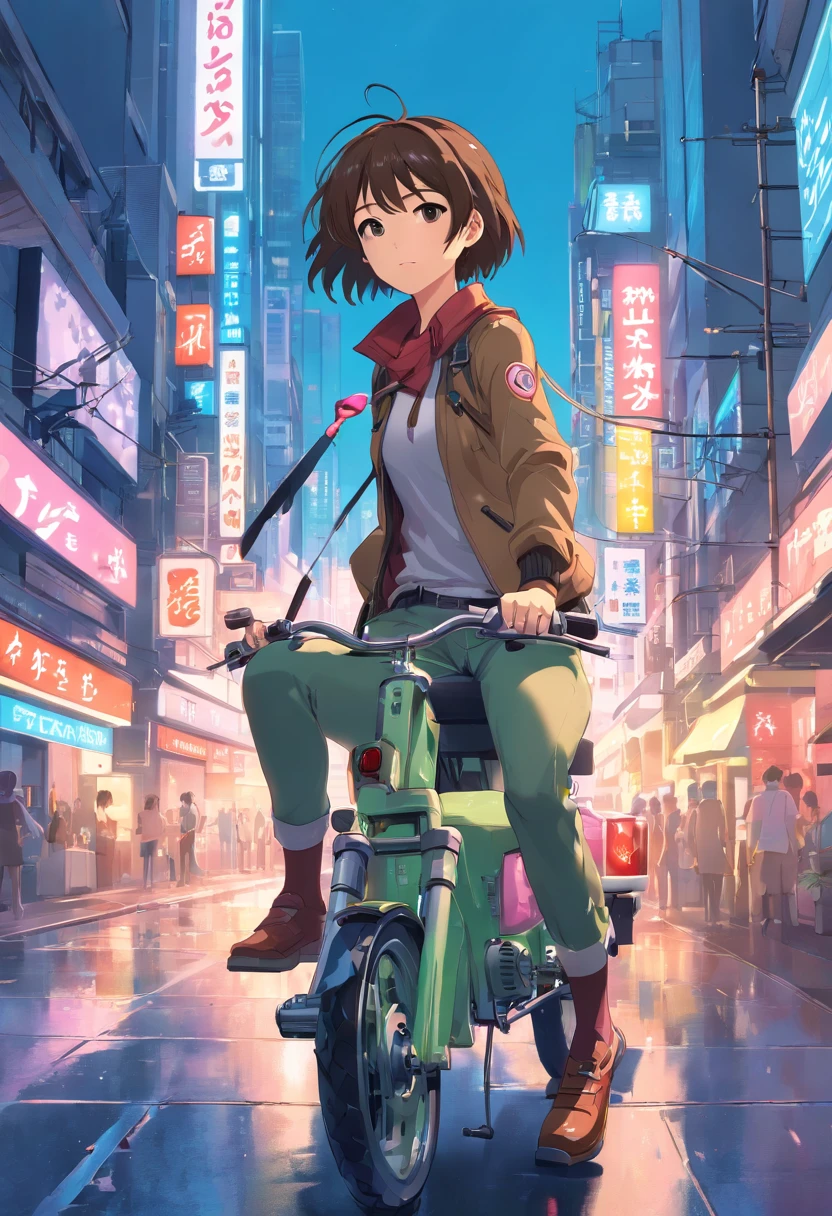 「((Qualidade Superior)), ((Melhor Varejo)), (high level of detail: 1.3),。.。.....3d、Lindo fiz(O cyberpunk: 1.3)mulher hacker、female spy、pilotando uma motocicleta