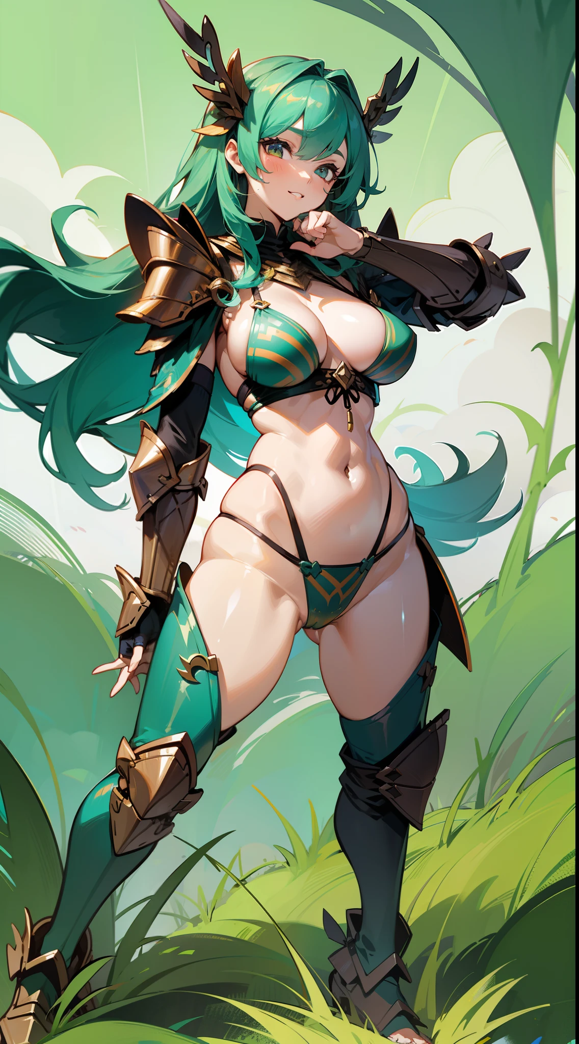 Hot Sexy Girl Wear Wood Bikini Armor With Grass Aura Full Body