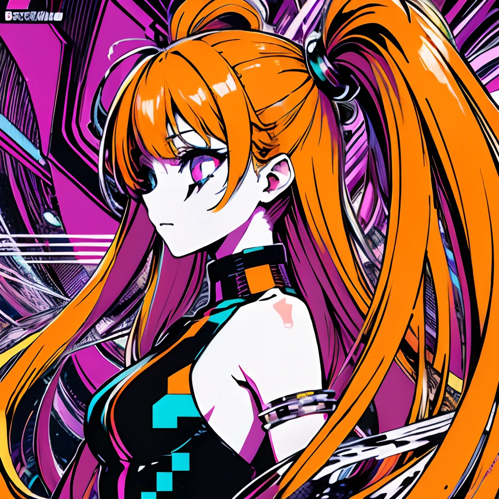 (masterpiece, top quality, best quality, official art, breakcore aesthetic:1.2), 1 girl, anime art, profile picture, abstraction, glitch, digital distortion, pixelated fragments, data corruption, colorful noise, visual chaos, orange outfit, cyberwings, white long hair, four eyes, face tatto, electrical wires around body, dark tones