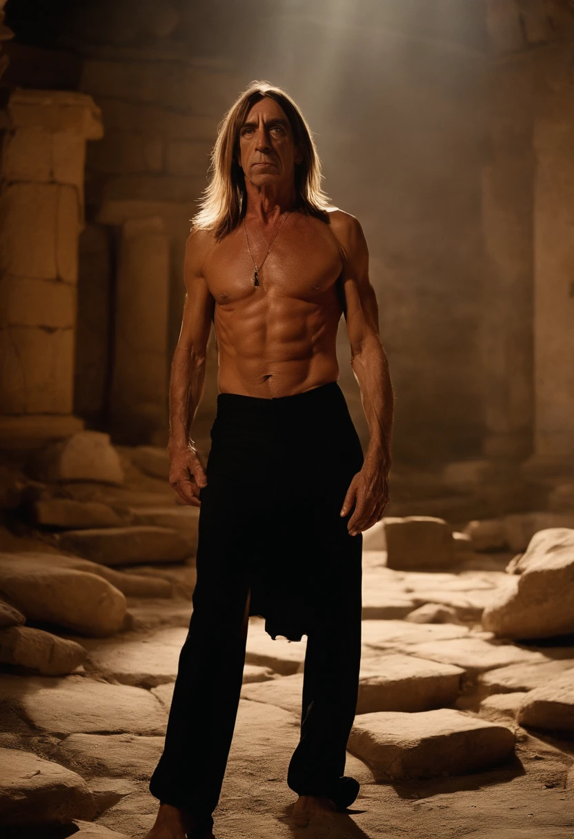 iggy pop, cabeludo, sem camisa, In a ruin of Athens