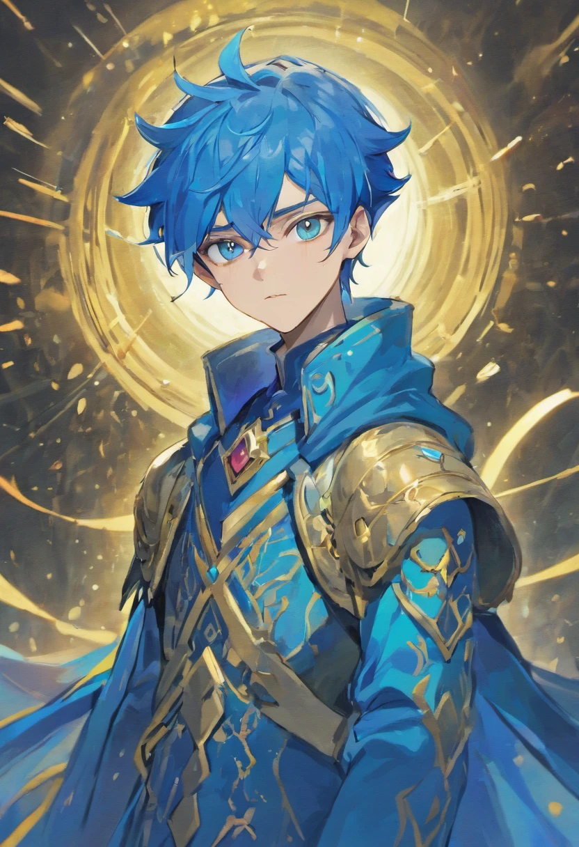 A beautiful alien prince who's color palette is mostly blue with blue skin, slightly darker blue hair, and light blue antennae on his head, and mostly blue clothes with a hint of lavender and other light purples.