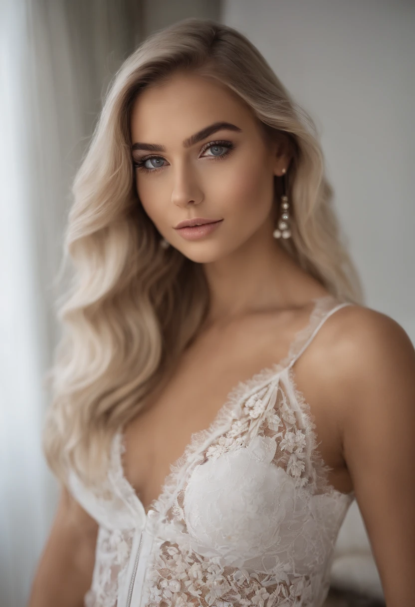 Femme en culotte en dentelle et gilet blanc,Grande silhouette parfaite, fille sexy aux yeux bleus, Portrait Sophie Mudd, Portrait de Corinna Kopf, cheveux blonds et grands yeux, selfie of a young woman, Les yeux dans la chambre, Violet Myers, Maquillage Orn, maquillage naturel, Look directly at the camera, Visage avec Artgram, dezentes Maquillage, De superbes photos du corps entier, dans une chambre, Fission, no clothes