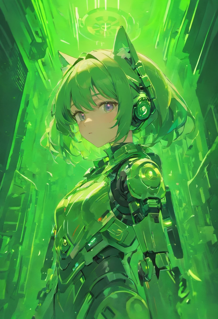 La letra z robot brillando en un verde tipo consola, that it is combined with a headset and gamer controller and contains robotic ears and cat tail