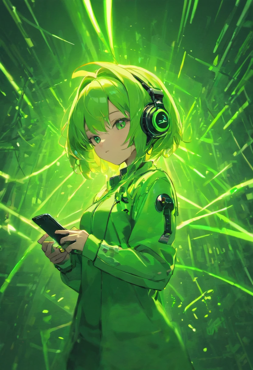 La letra z robot brillando en un verde tipo consola, that it is combined with a headset and gamer controller and contains robotic ears and cat tail