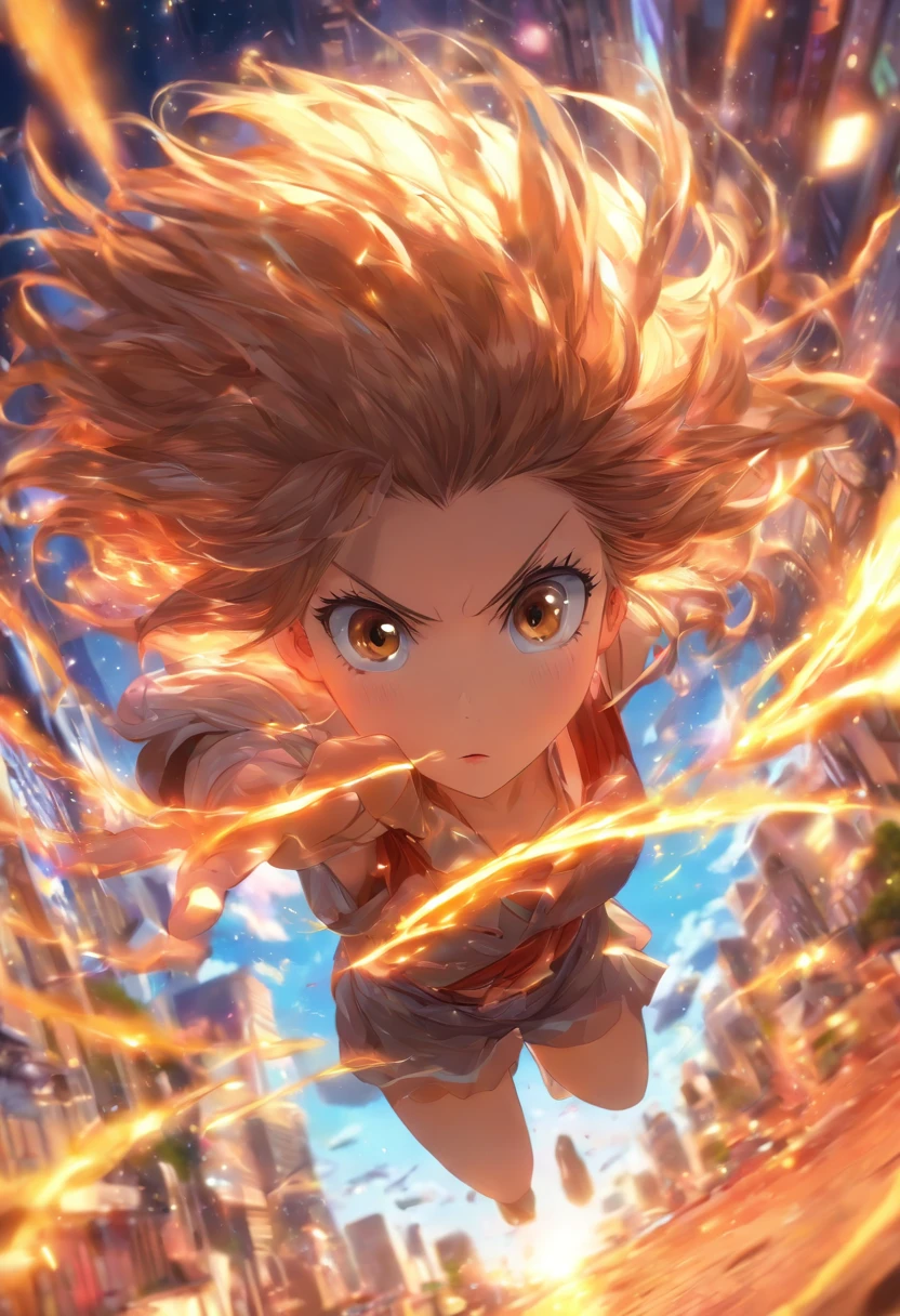 foreshortening,  profundidade de campo, master part, best quality, 1girl, brown hair, olhos castanhos,  cabelos longos e ondulados, em um campo aberto, vento leve, sozinho, Olhando para o Viewer, roupa de estudante, luz leve