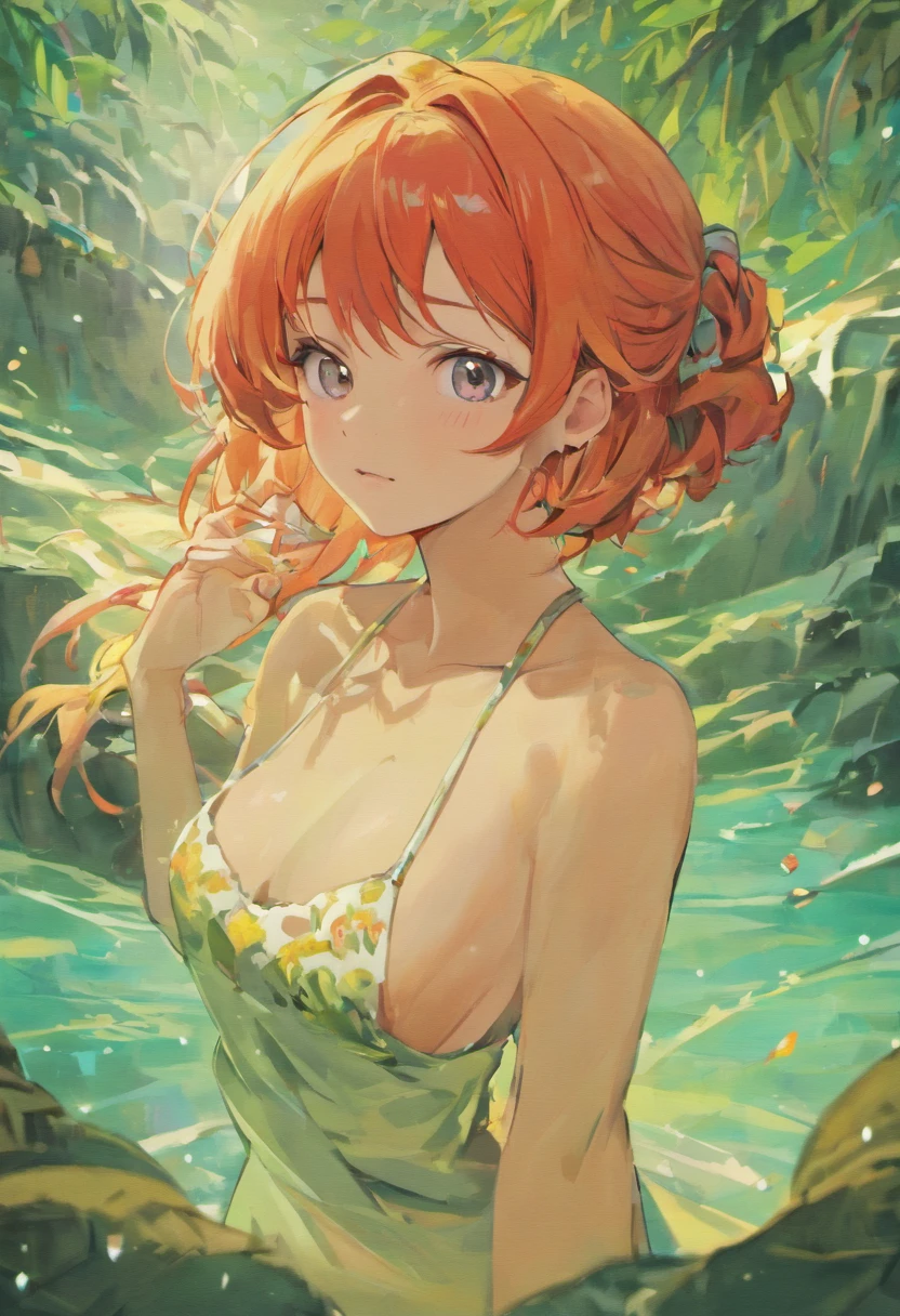 Nami(red hair,browneyes),Luffy(swirlyhat,rubber powers),beautiful detailed eyes,beautiful detailed lips,detailed face and body,serious expression,anime medium,livelyposes and actions,tropical islandbackground,vivid colors,highres,sharp focus,portraits lighting.