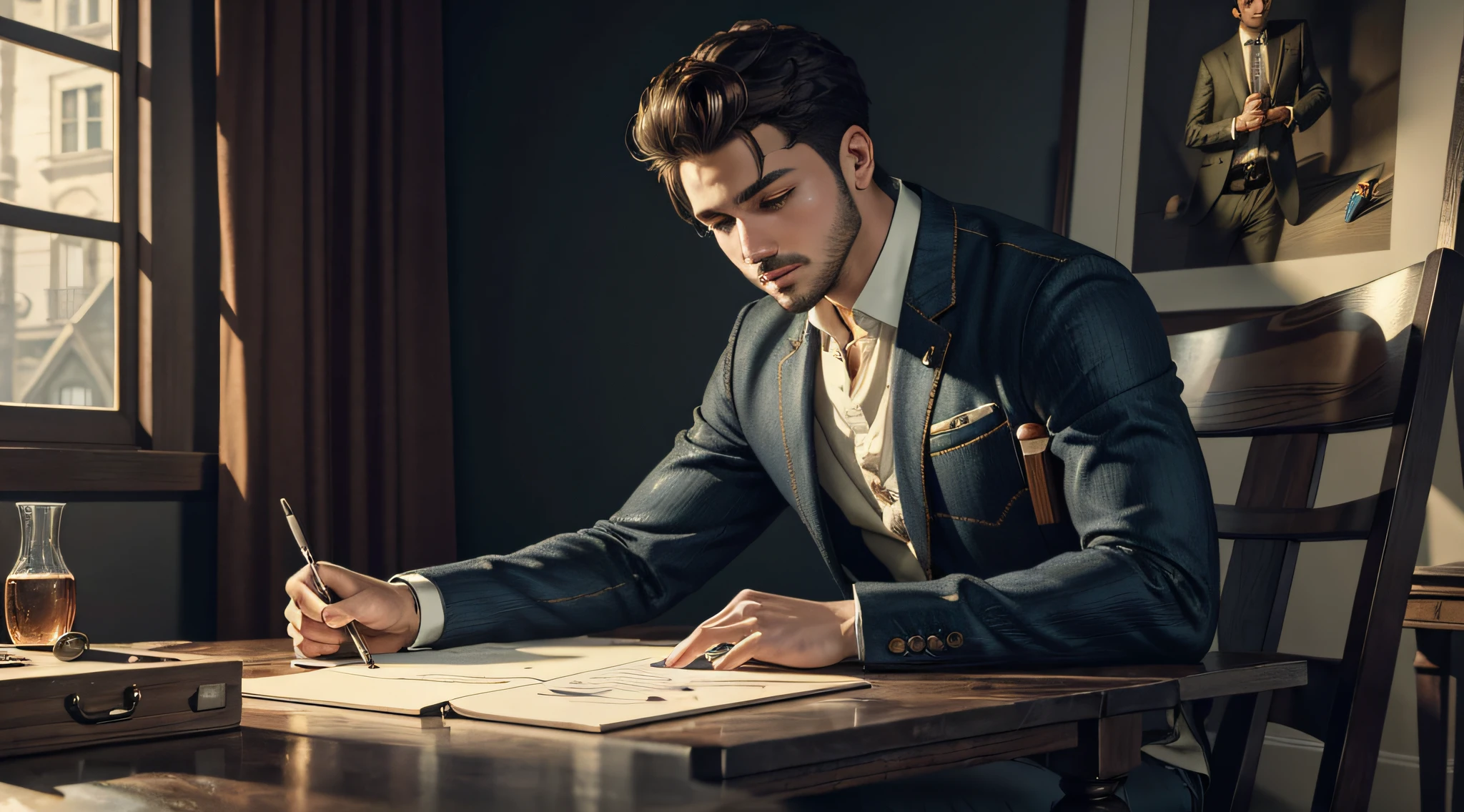 A YOUNG MAN CREATING GOALS, ((masterpiece)), ((best quality))), ((ultra-detailed)), UHD, 8K, ((high resolution))), ((illustration)), ((realistic)),
