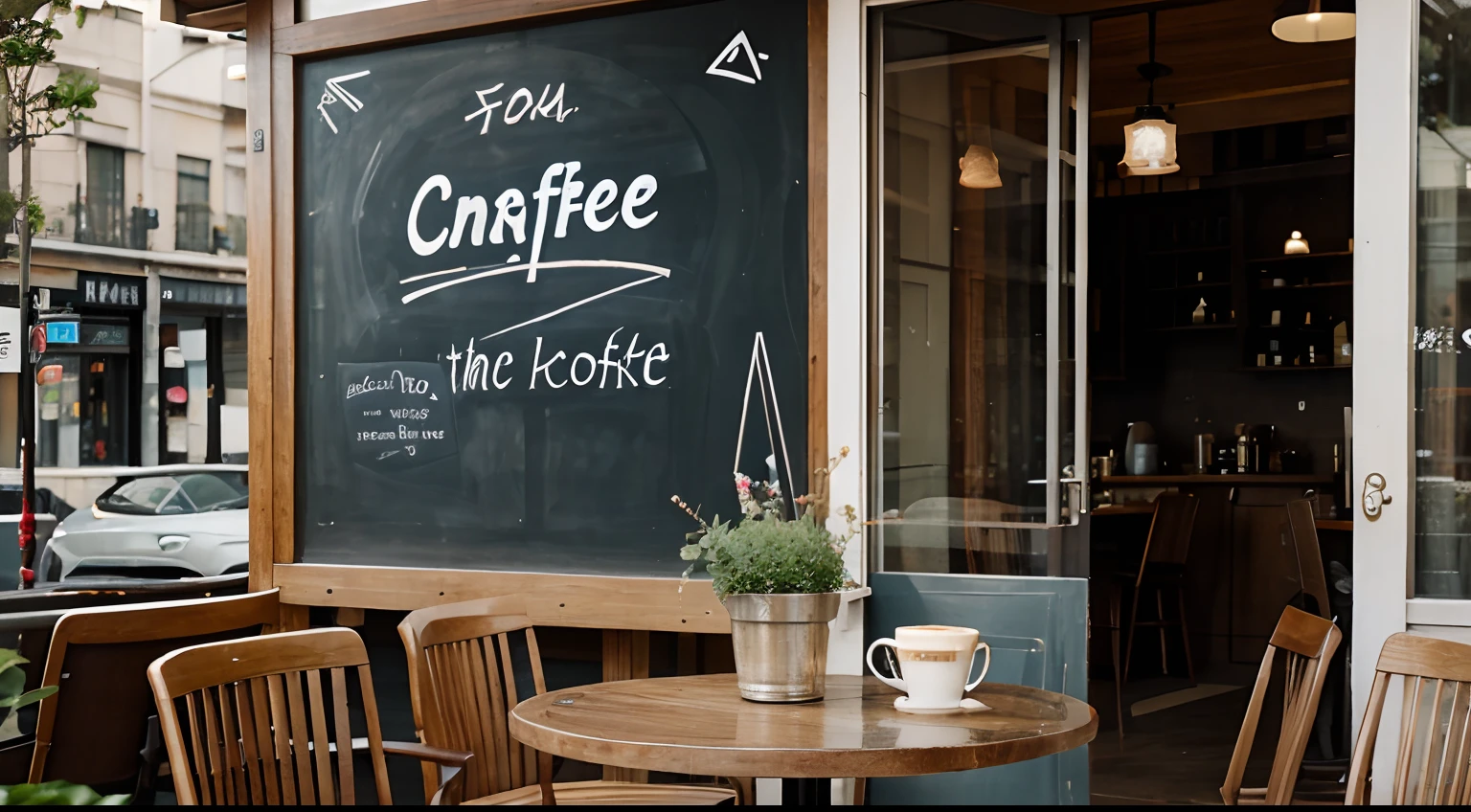 cafes、early evening、Coffee、a chair、The table、Terrace seating