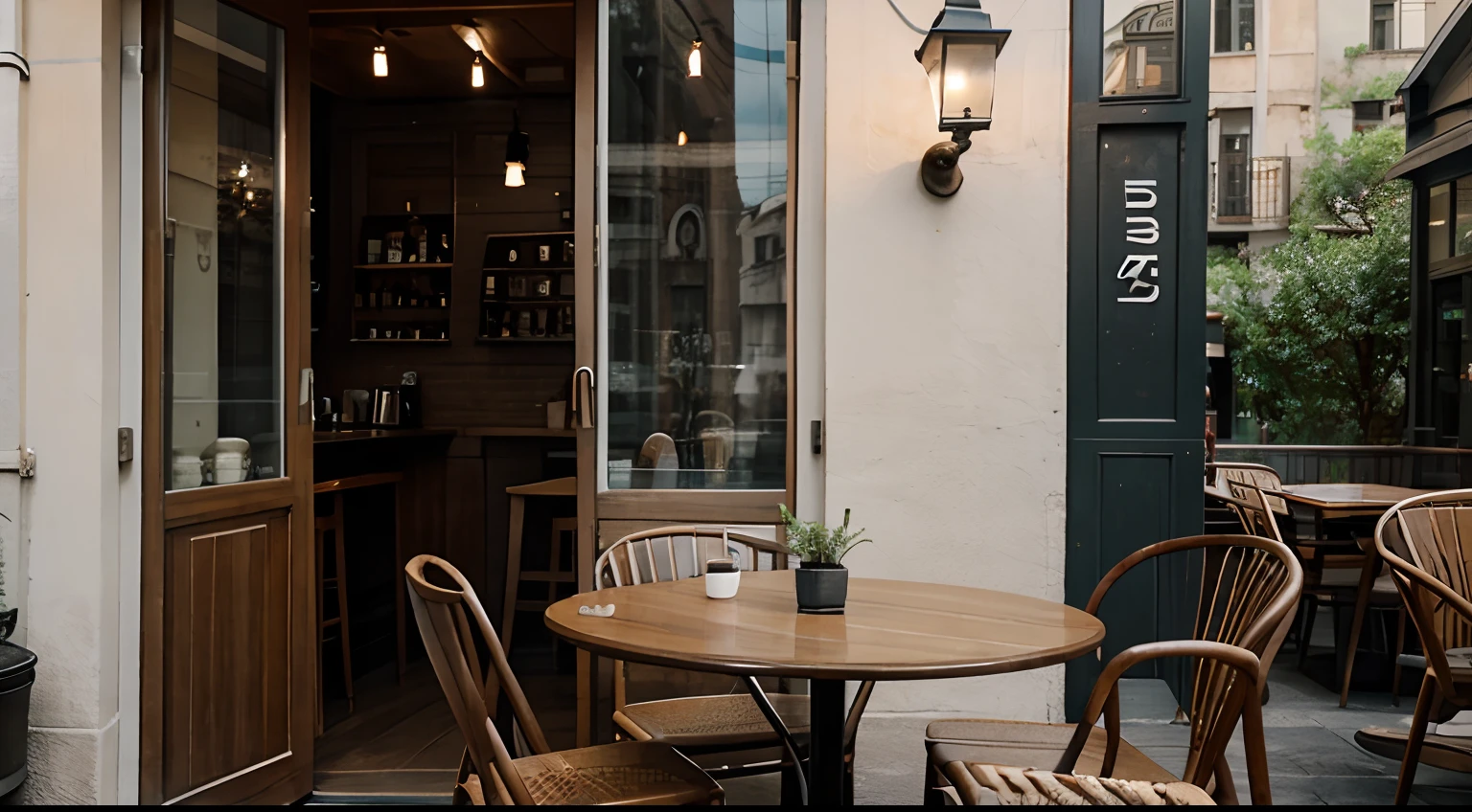 cafes、early evening、Coffee、a chair、The table、Terrace seating