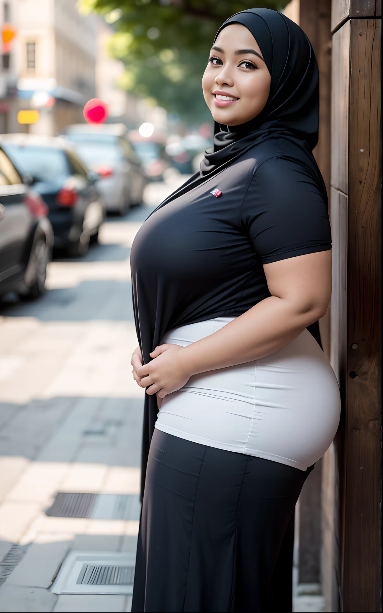 ....RAW, Best quality, High resolution, Masterpiece: 1.3), Beautiful chubby Malay woman in hijab,porter une mini jupe, culotte apparente, Corps slim fit parfait, se retourne pour montrer son gros cul, (gros seins), De grands yeux magnifiques, Doux sourire, bande de cheveux, Afternoon Walk, rue de la ville,((Bokeh)),Excellent lighting, couleurs vives, clean lines, Culotte, Culotte, ((Bokeh))