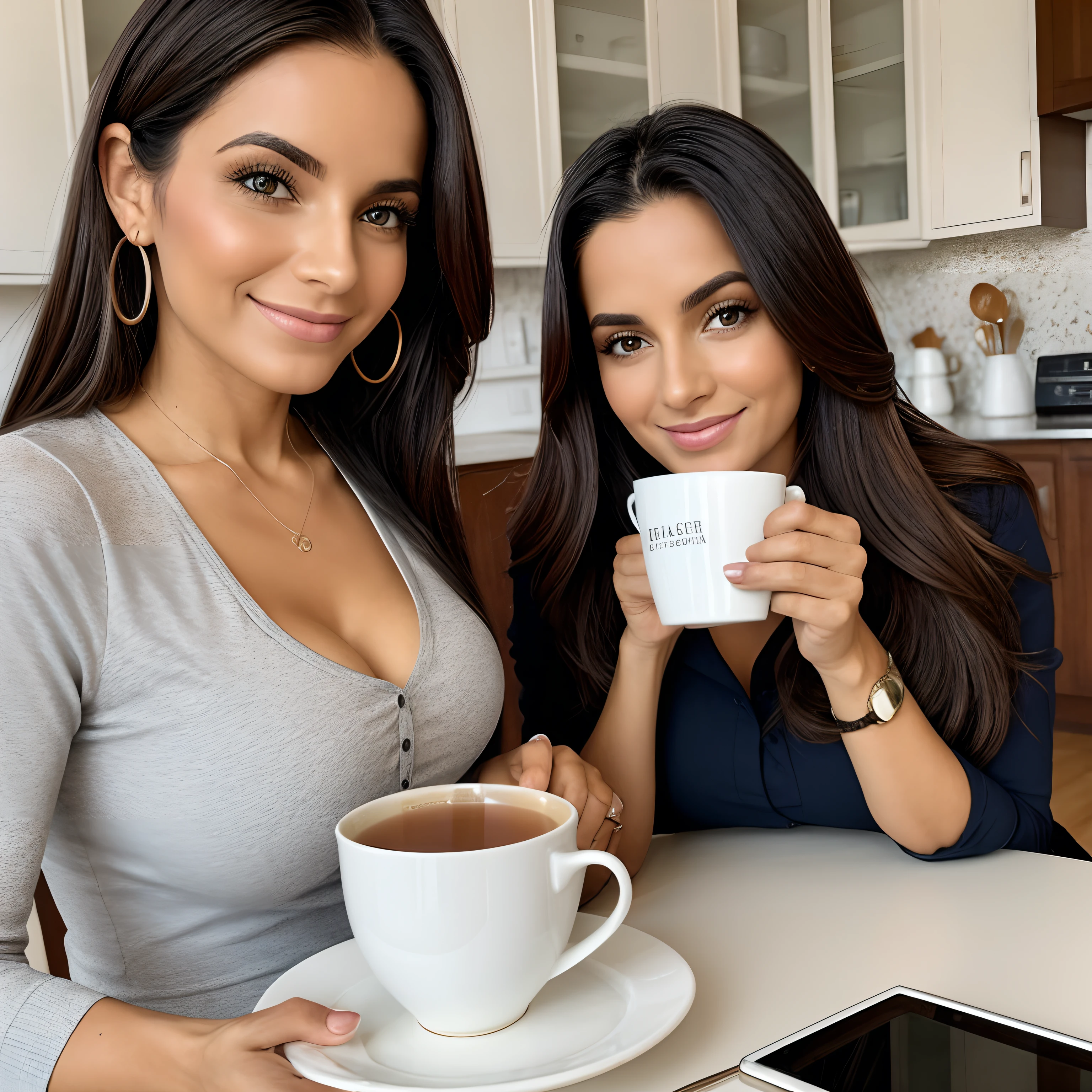 mulher branca realista com 27 anos, nutritionist and holding a cup of tea