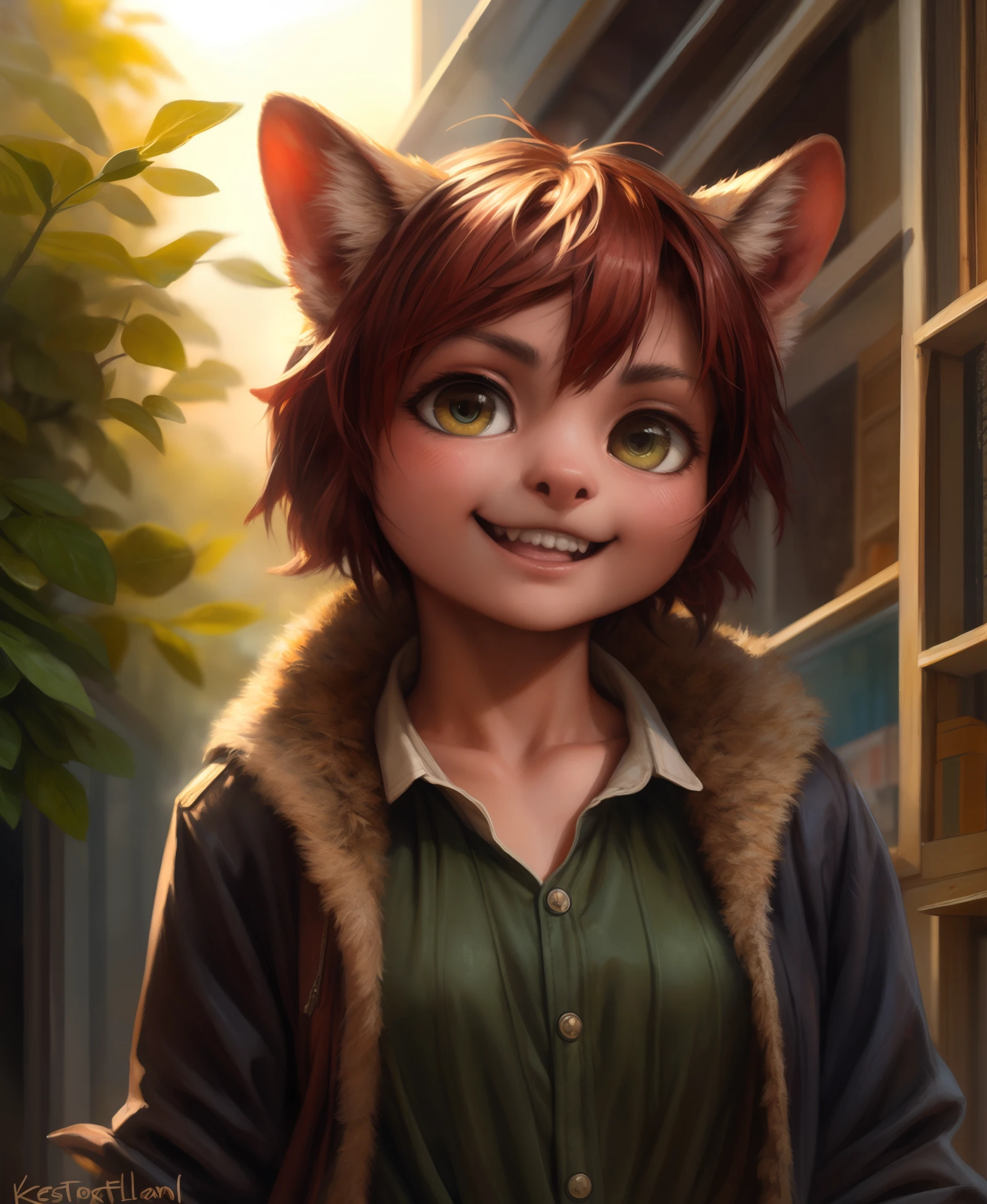 by kenket, by totesfleisch8, (by thebigslick, by silverfox5213:0.8), (by syuro:0.2), elora furry, detailed and extremely cute body coat, fluff, masterpiece, looking up beautiful environments, detailed background, happy, leaf dress, (uploaded in e621.8k, RAW photo, high resolution, high quality), ((masterpiece)), female, (wear shirt and no background), (front view), (cinematic lighting), (backlighting), (shaded), detailed background, by dagasi, (by personalami), [by Ruan Jia], photorealistic, hyperrealistic,