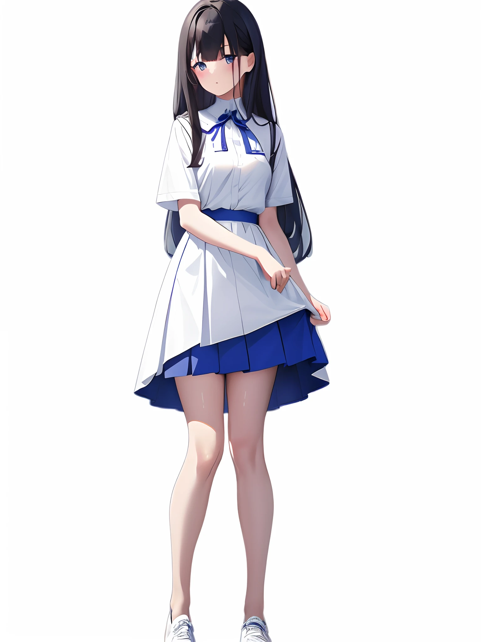 anime girl in a short dress and white shoes standing in front of a white background, cute anime waifu in a nice dress, render of april, anime moe artstyle, anime visual of a cute girl, render of a cute 3d anime girl, anime full body illustration, smooth anime cg art, official character art, anime vtuber full body model