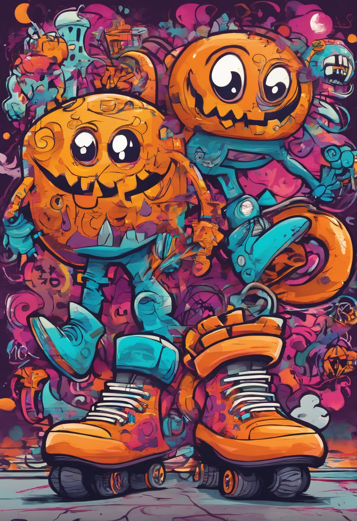 Monsters, rollerskates, Halloween, dancing