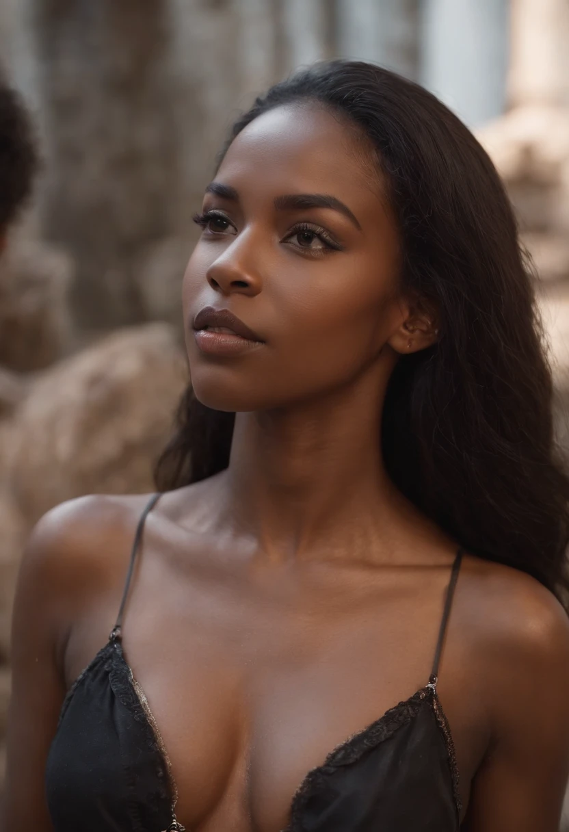 (black woman:1.5)、(Black skin),Emilicia Gomez, tall, beautiful model、bondage,Gorgeous, Spanish descent, Age 23, Smooth skin, Black hair. Colossal tits, naked, Simple Silver Cross Necklace, Work in an underground base, Highly detailed, with light glowing, 8K, Checking artifacts, Amazing detail,full body Esbian、Dynamic Pose,